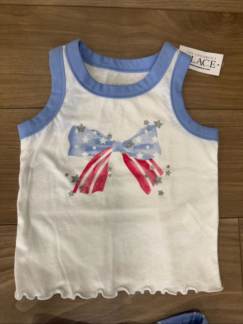 The Children's Place White Tank & Light Blue Star Shorts Set
